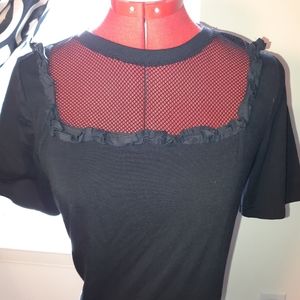 Ruffle fishnet black blouse